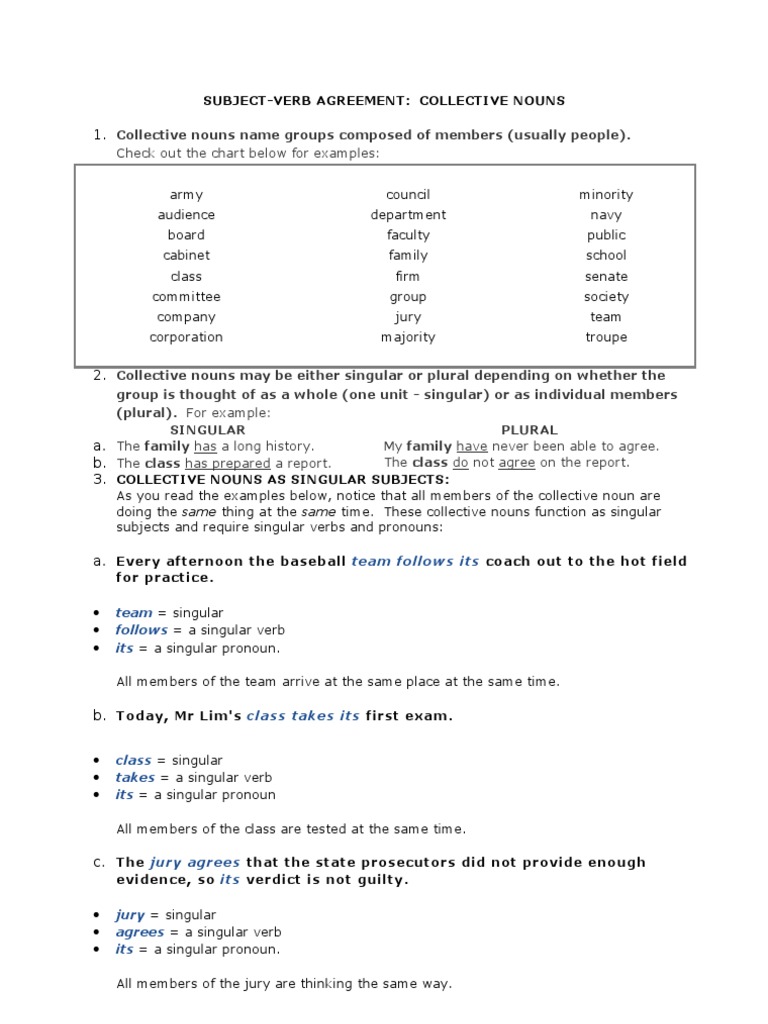 Collective Nouns Subject Verb Agreement