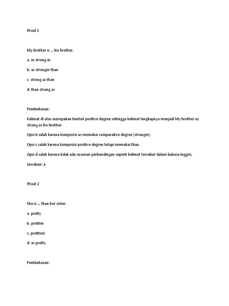 Soal Degree Of Comparison Sma