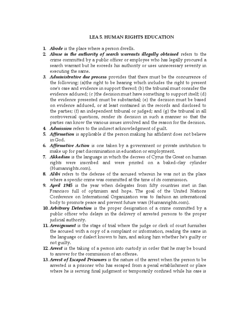 Human Rights Education Definitions | PDF | Bail | Human Rights