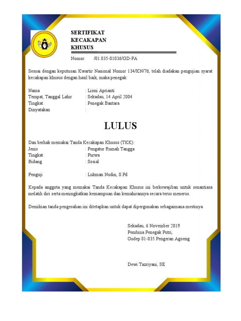 Sertifikat TKK | PDF