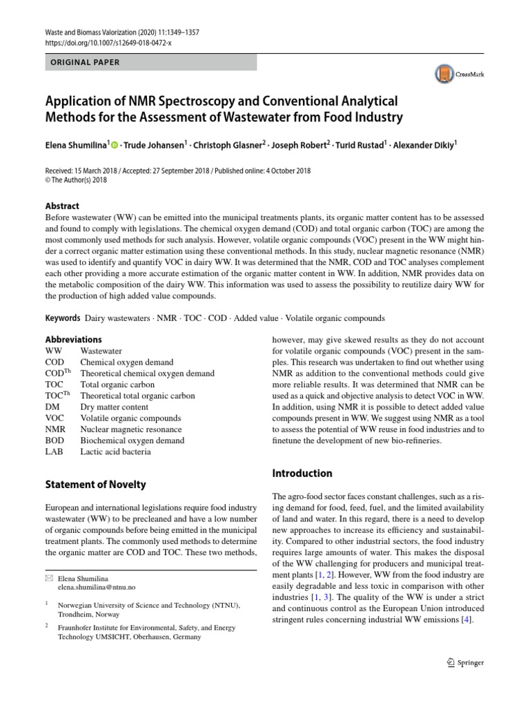 Application of NMR Spectroscopy and Conventional Analytical | PDF ...