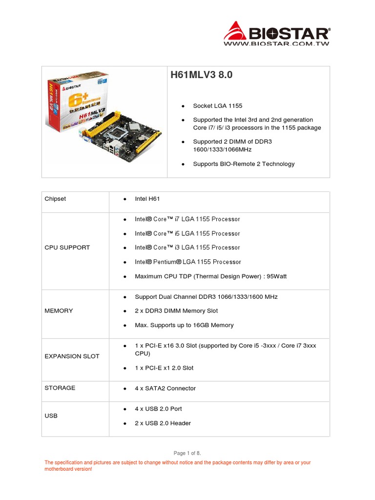 Biostar H61MLV3 Technische Details 1564ce | PDF | Bios | Electrostatic ...