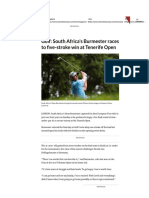 Golf: South Africa's Burmester Races To Five-Stroke Win at Tenerife Open