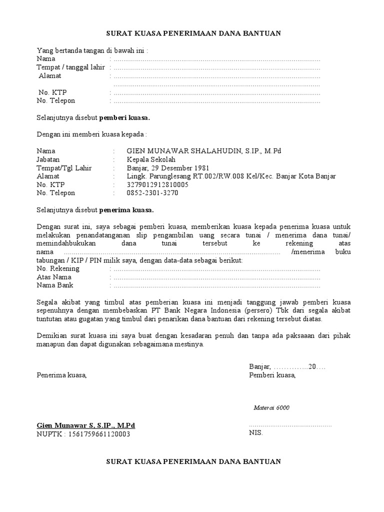 Contoh SURAT KUASA PENERIMAAN PIP  PDF