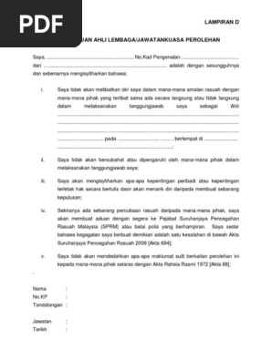 Surat Akuan Selesai Tugas Ahli Jawatankuasa Berkaitan Perolehan Kkm