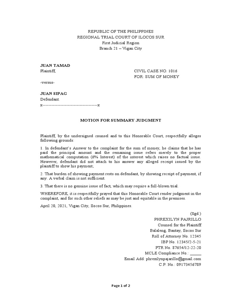 Plaintiff's Motion for Summary Judgment | PDF | Complaint | Separation ...