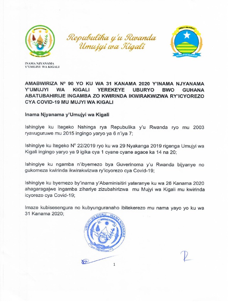 Amabwiriza y Inama Njyanama y Umujyi Wa Kigali Agena Ibihano ...