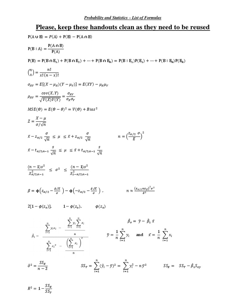 Formula List Math Statistics | PDF | Teaching Mathematics