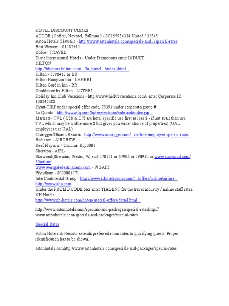 Hotel Discount Codes | PDF