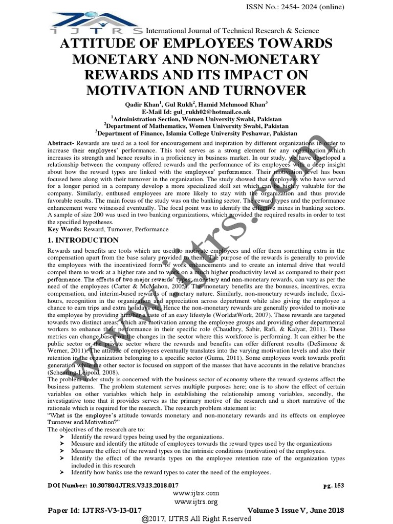 Attitude of Employees Towards and Rewards and Its