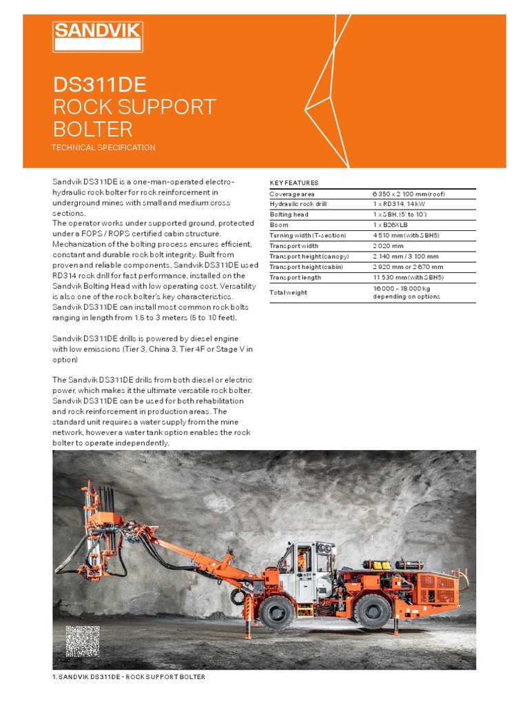 DS311DE Rock Support Bolter: Technical Specification | PDF | Drill ...