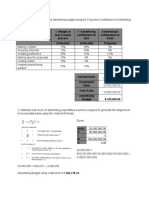 Selling Task % Weight of Task in Sales Process % Advertising Contribution To Task Advertising's Contribution To Sales Estimated Estimated Projected