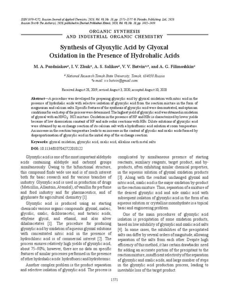 Synthesis of Glyoxylic Acid by Glyoxal Oxidation in The Presence of HCL