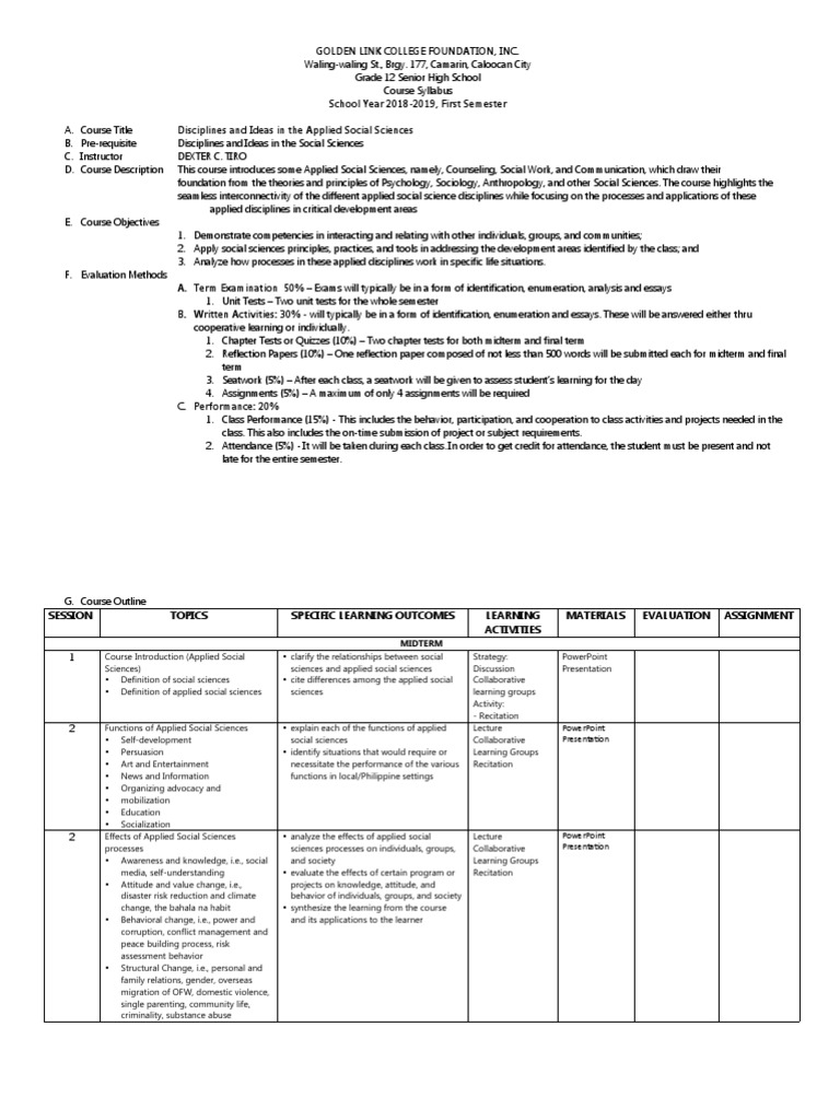 Grade 12 DIASS Curriculum Overview | PDF | Social Work | Social Science