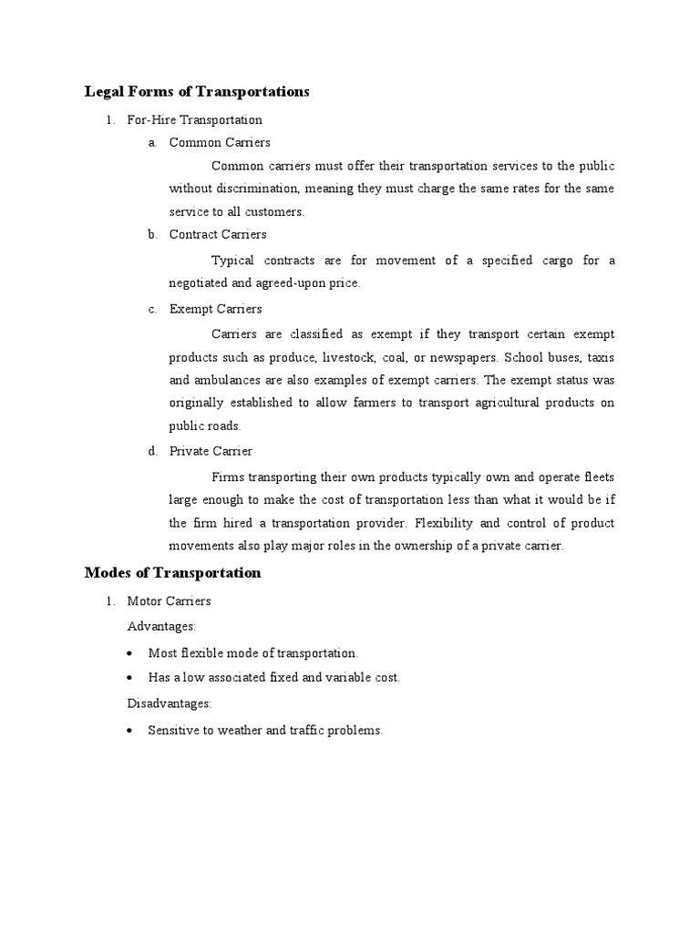 Legal Forms of Transportation PDF Cargo Logistics