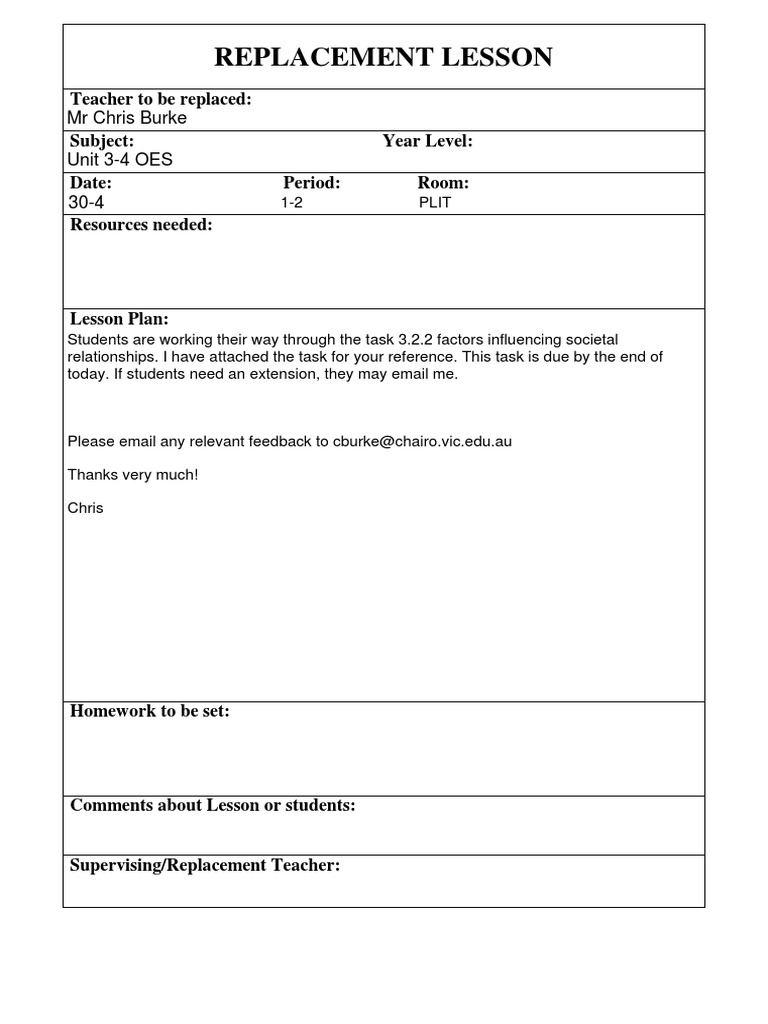 Replacement Lesson Plan for OES Unit 3-4 | PDF | Wellness