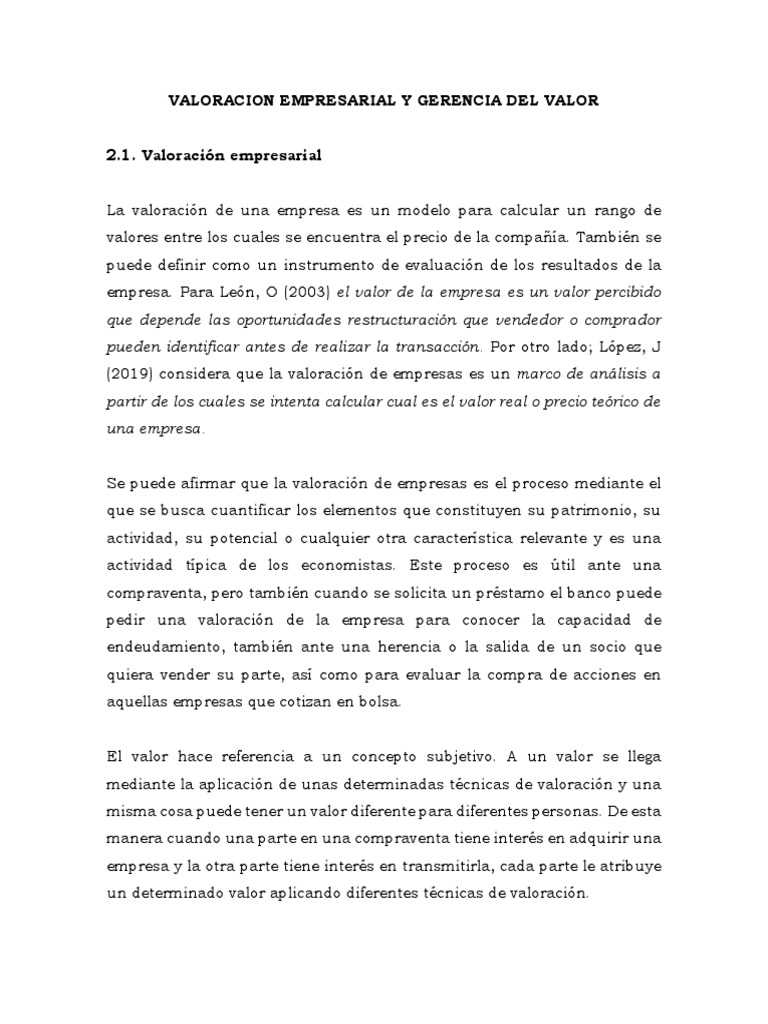 Valoración Empresarial y Métodos | PDF | Flujo de caja descontado ...