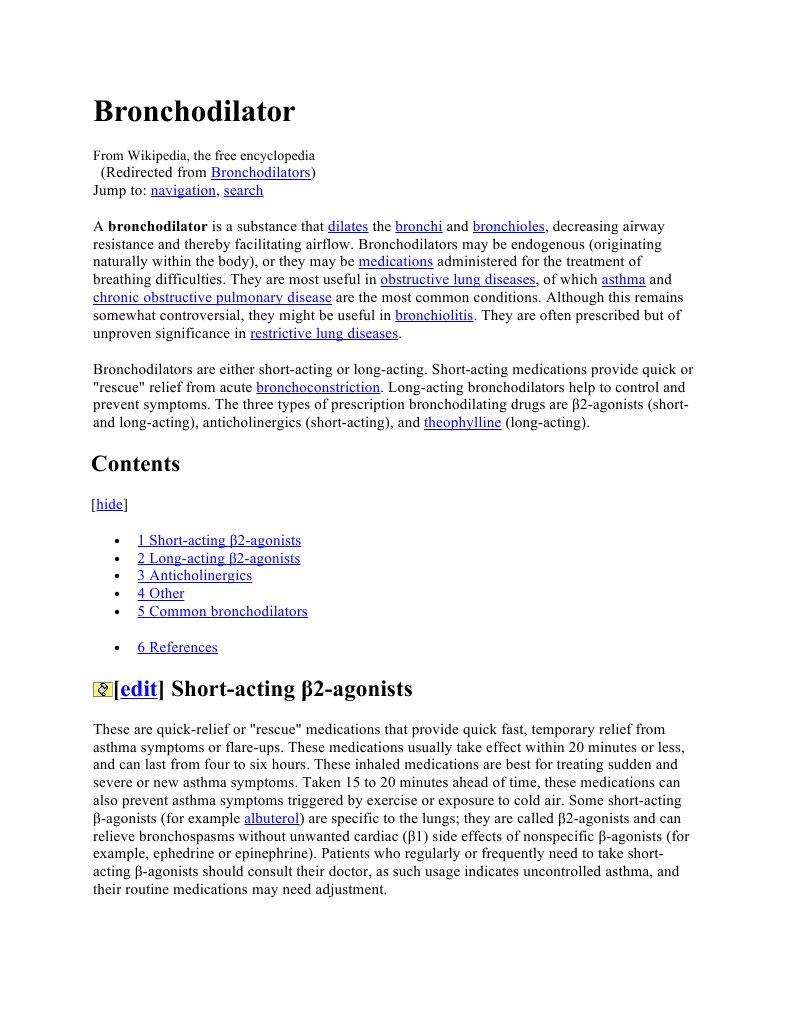 Bronchodilator Pulmonology Drugs