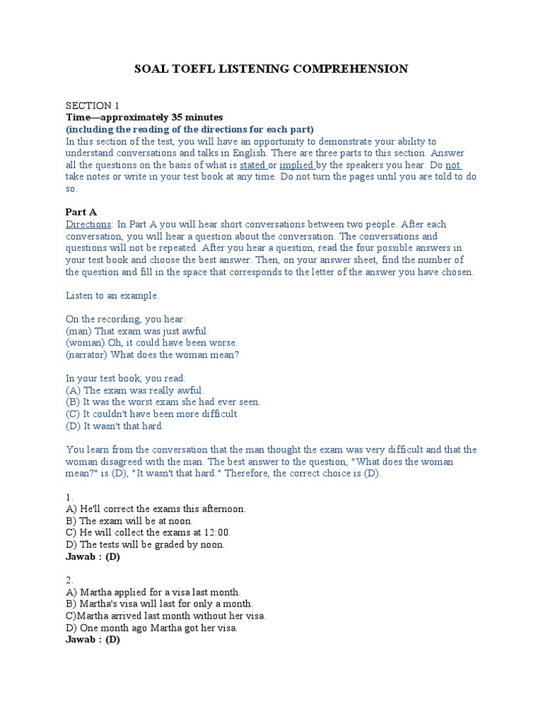 Soal Toefl Listening Comprehension Time Approximately 35 Minutes Pdf