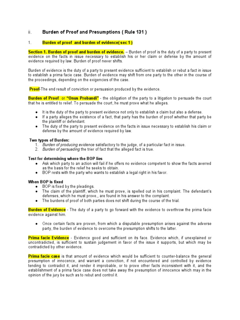 Burden of Proof and Evidence in Rule 131 | PDF | Burden Of Proof (Law ...