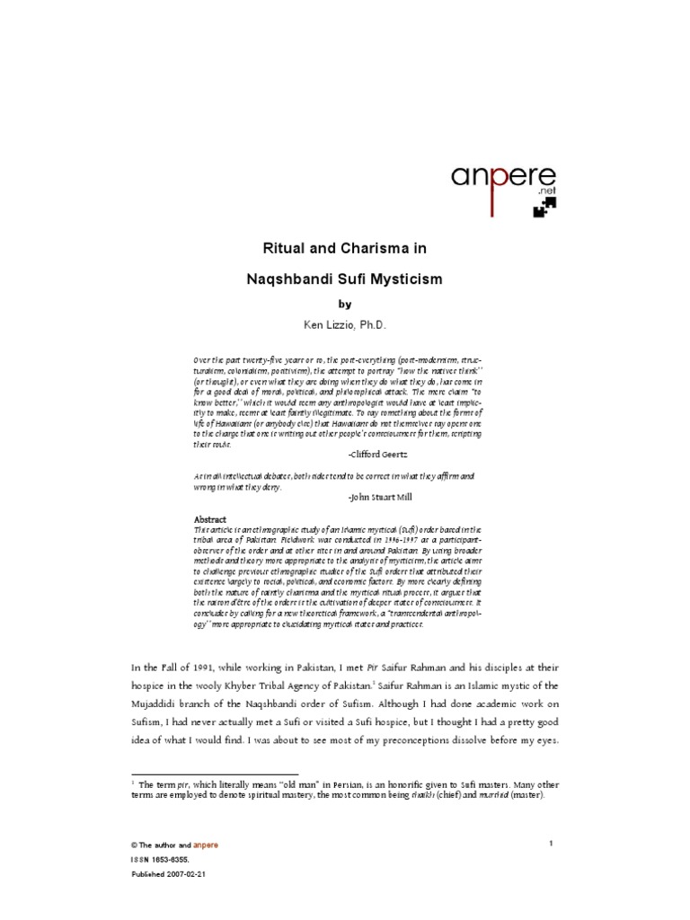 Ritual and Charisma in Naqshbandi Sufi Mysticism: Ken Lizzio, PH.D | PDF