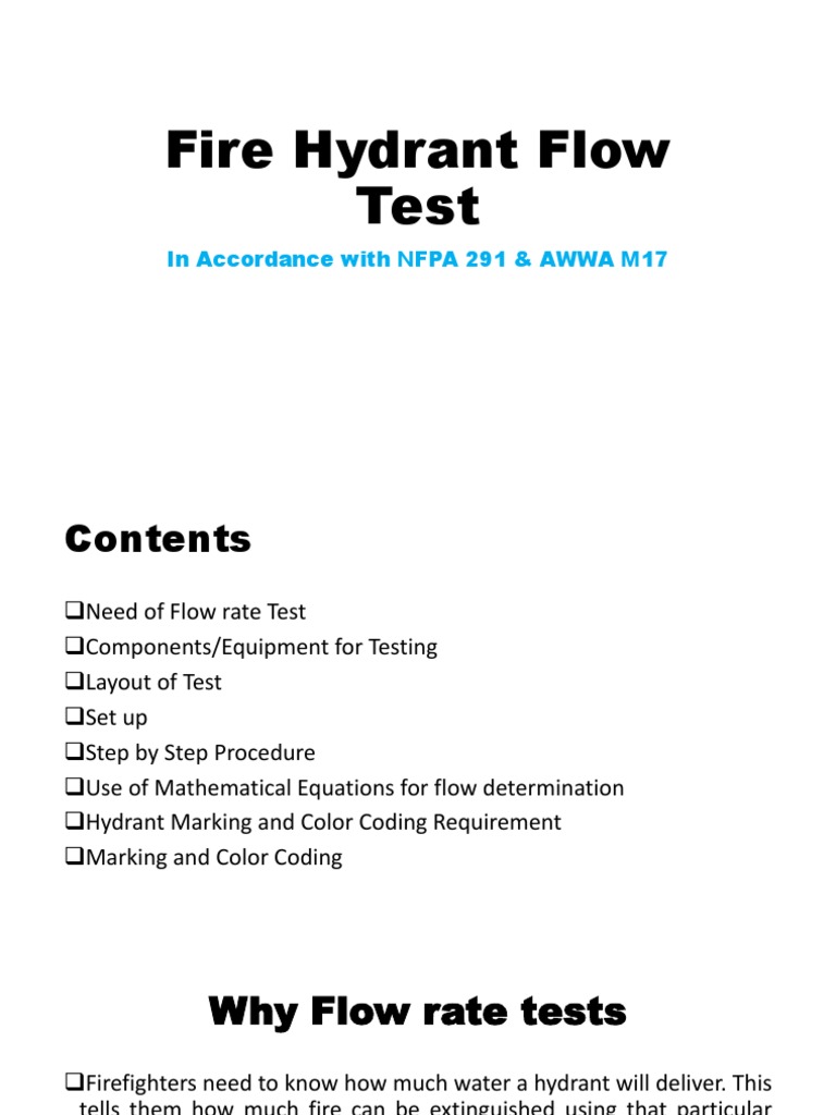 Fire Hydrant Flow Test NFPA 291 & AWWA M17 PDF Nozzle Pressure