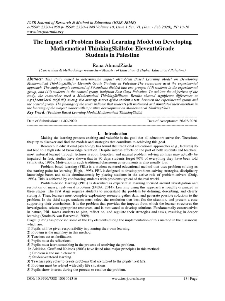 PBL Boosts Math Skills in Palestine | PDF | Neuropsychological ...