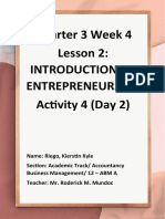 Quarter 3 Week 4 Lesson 2: Introduction To Entrepreneurship Activity 4 (Day 2)