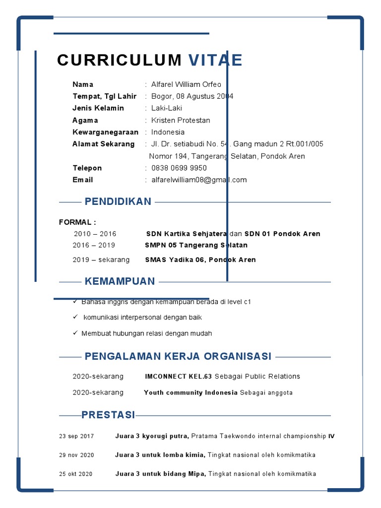 Contoh CV-01 | PDF | Kesehatan Holistik