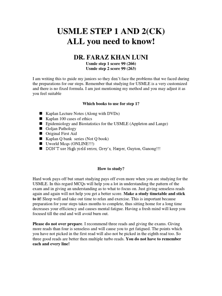 USMLE Step 1 & 2 Study Guide | PDF