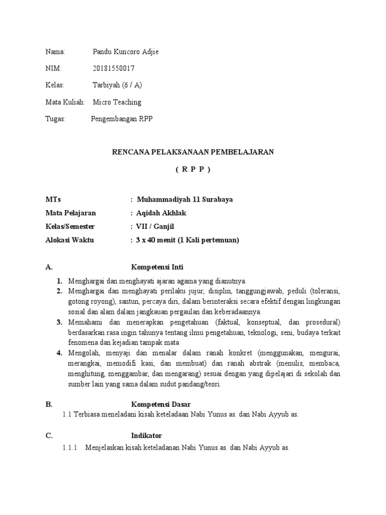 Pandu Kuncoro Adjie - RPP Micro Teaching | PDF | Seni & Disiplin Bahasa ...