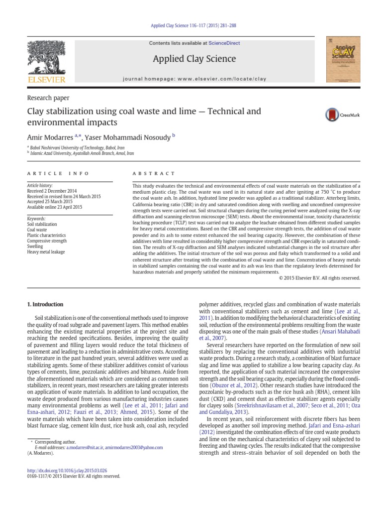 Clay Stabilization Using Coal Waste and Lime - Technical and ...