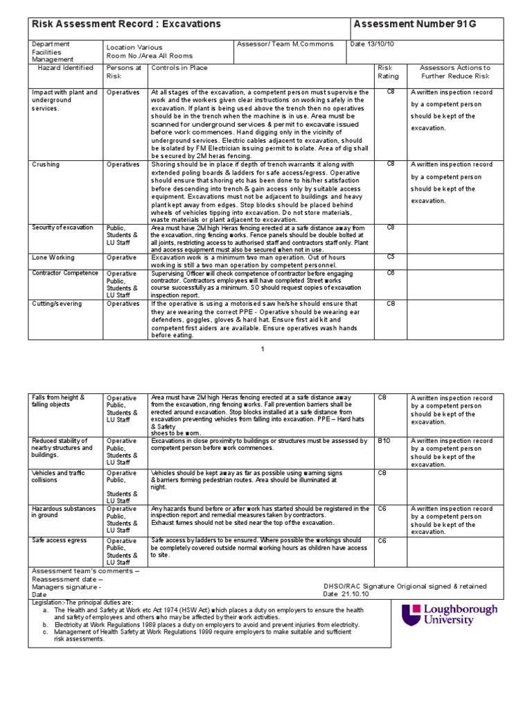 Annex DD Appendix 1 Example Excavation Risk Assessment | PDF | Risk ...