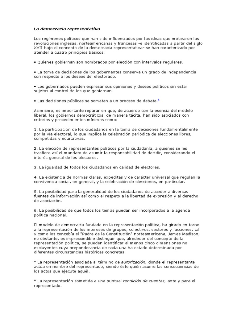 Dimensiones de la Democracia Representativa | PDF | Participación ...