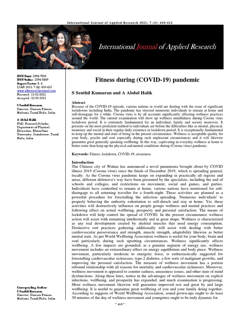 Fitness Awareness During COVID-19 Lockdown | PDF | Physical Fitness ...
