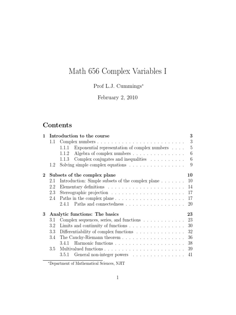 Complex Variables I Course Overview | PDF | Series (Mathematics ...