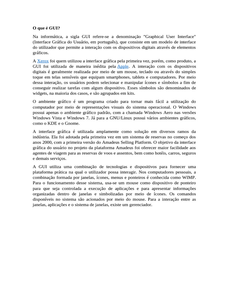 O que é GUI: Interface Gráfica do Usuário | PDF | Computadores