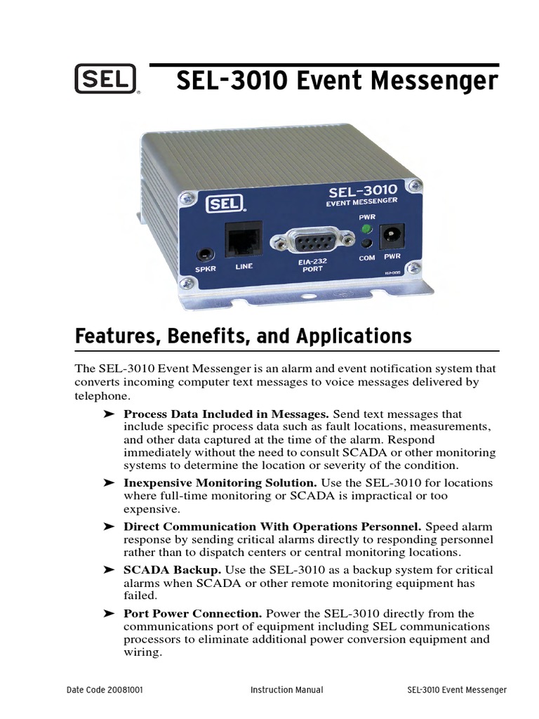 SEL-3010 Event Messenger: Features, Benefits, and Applications | PDF ...