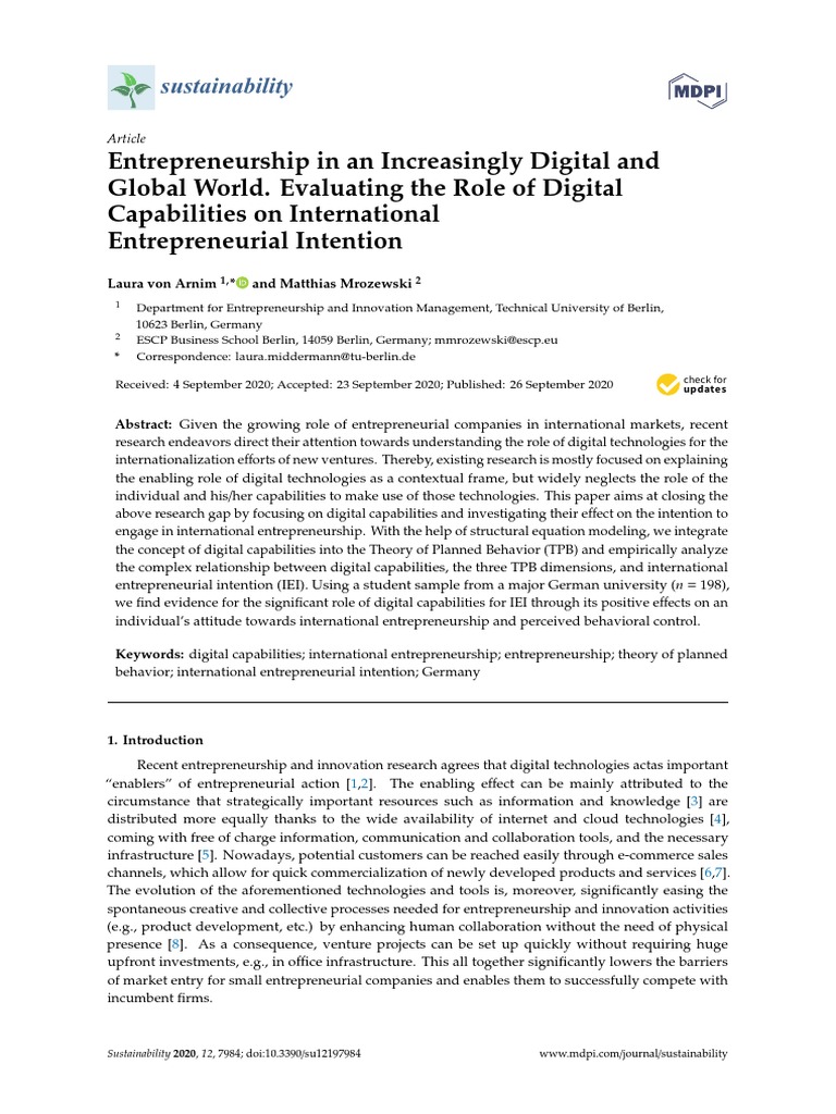 Entrepreneurship in An Increasingly Digital and Global World ...