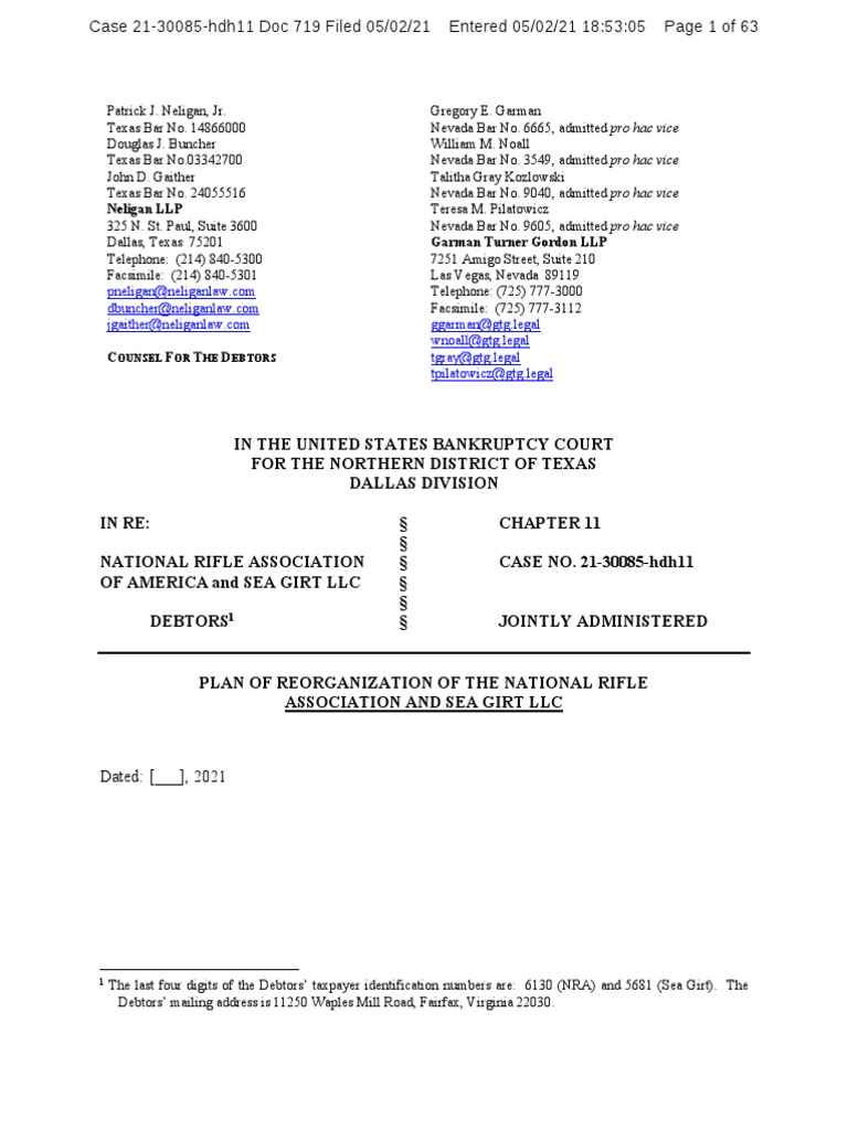 NRA Bankruptcy Reorganization Plan | PDF | Bankruptcy In The United ...