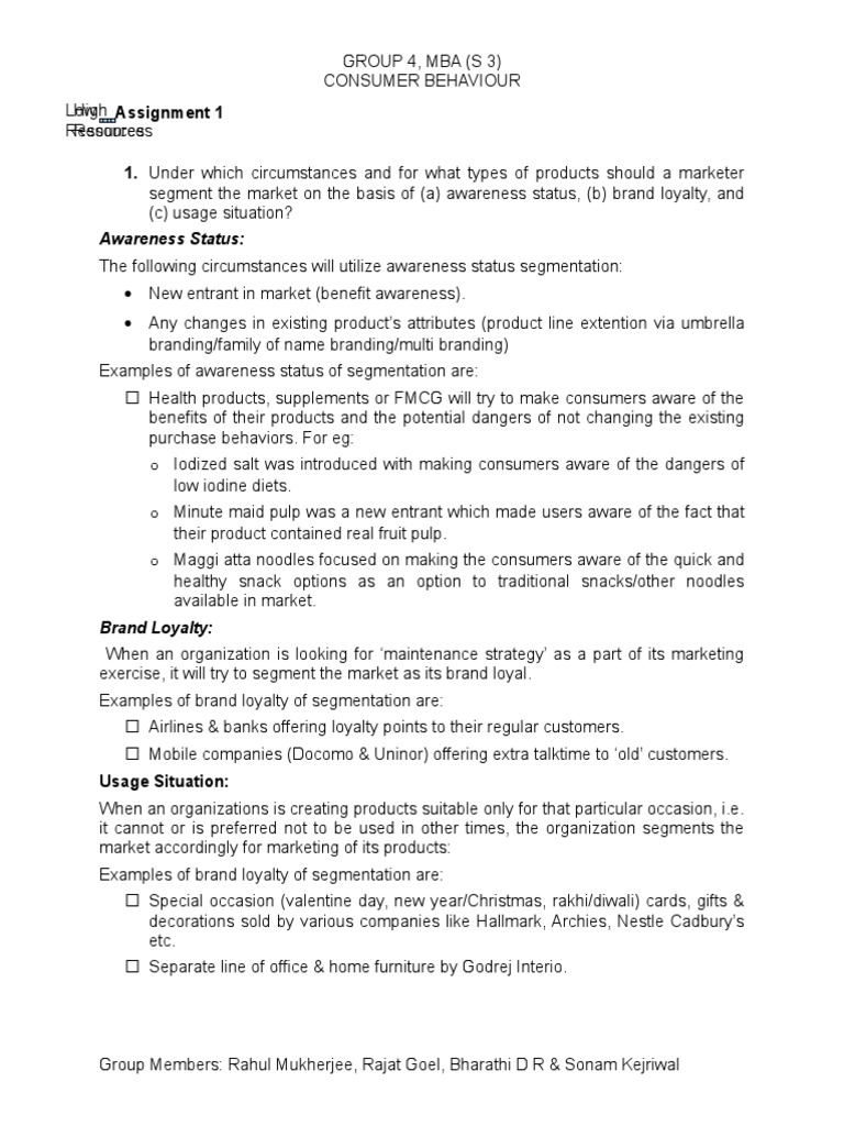 Assignment 1 Soln GRP 4 | PDF | Market Segmentation | Brand