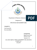 Department of Business Administration. Assignment 2: Financial Management