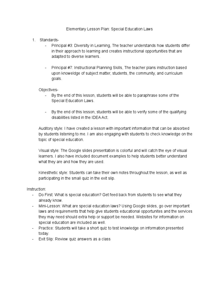 Lesson Plan | PDF | Special Education | Lesson Plan