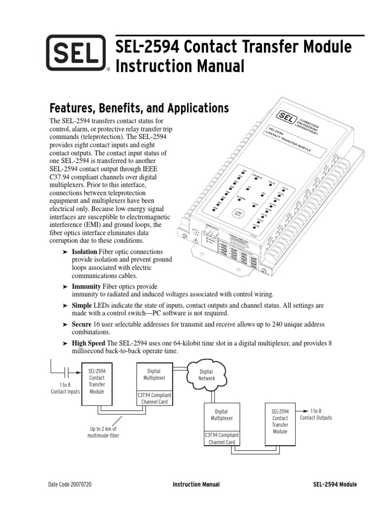 SEL2594 Contact Transfer Module Instruction Manual Features, Benefits