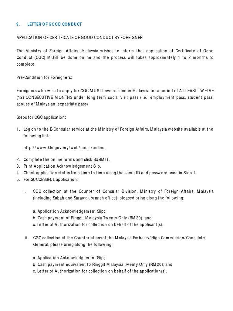 Letter of good conduct pdf consul representative malaysia