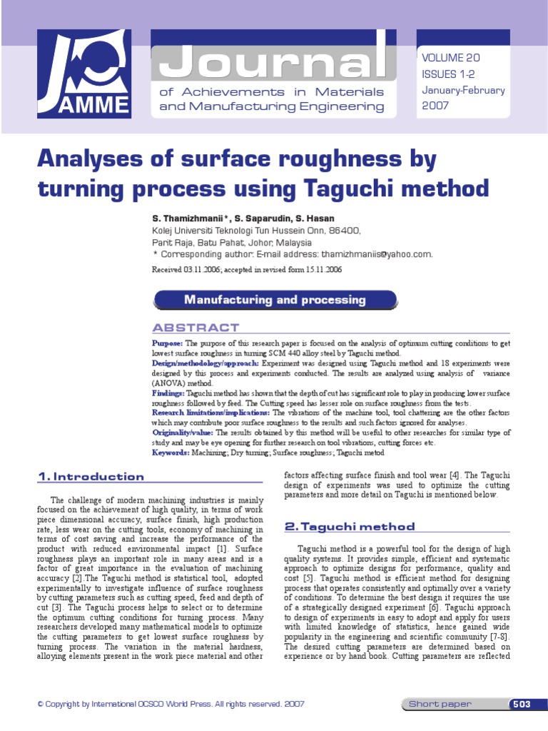 Analyses of Surface Roughness by | PDF | Technology & Engineering