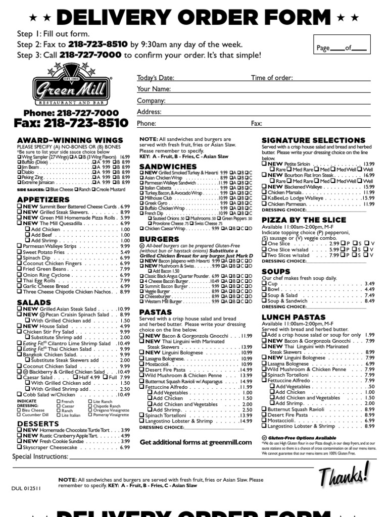 Duluth Green Mill PDF Hamburgers Pizza