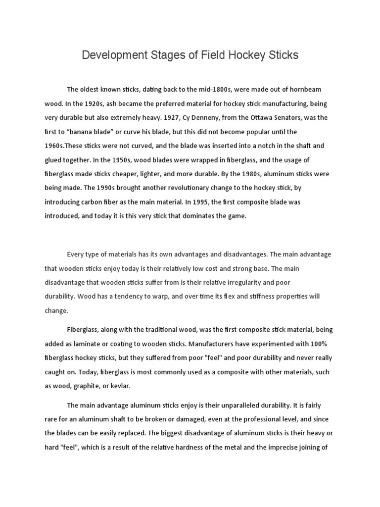 Evolution of Hockey Stick PDF Sports Equipment Equipment