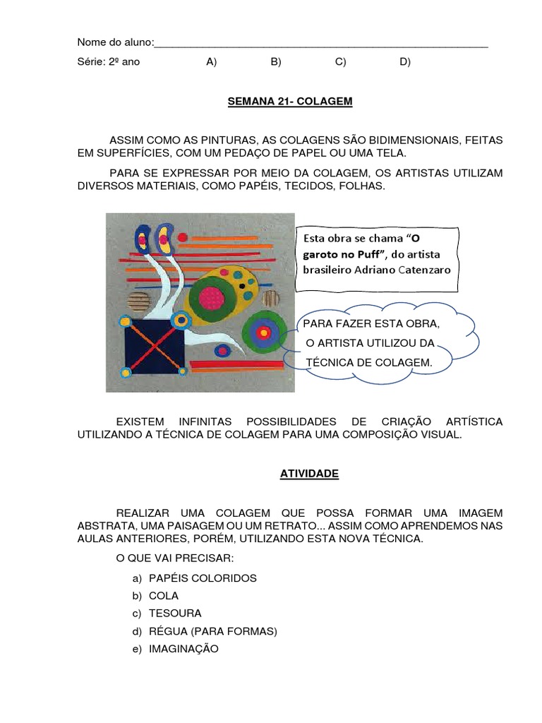 Atividade de colagem e assemblagem para alunos do 2o ano | PDF ...