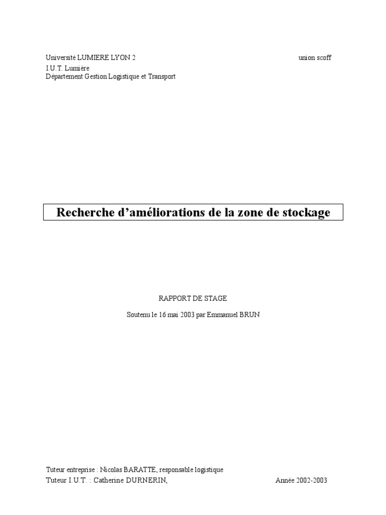 rapport de stage  logistique  Inventaire  Logistique